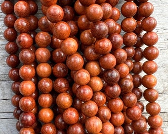 Perles en bois de rose, 6 mm, 8 mm, 10 mm, brins de 38 cm, Perles de prière en bois aromatiques, bracelet artisanal Japa Mala, collier spirituel, accessoires en macramé