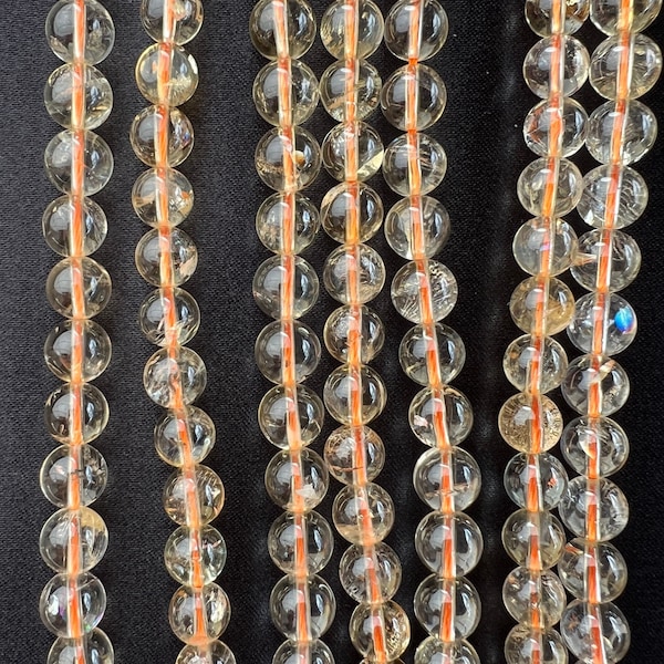 AA Natürlicher Citrin Edelstein 4mm 6mm 8mm Perlen 38cm Strang Halbedelstein Lose Perlen für Schmuckherstellung Armband Halskette Mala