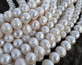 Perlas naturales de agua dulce de 10-11 mm, perlas de patata para la fabricación de joyas, perlas blancas brillantes para hacer pulseras, collares y pendientes.