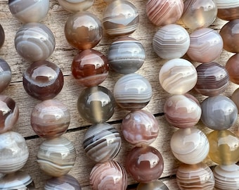 Agate du Botswana de qualité AA, 6 mm, perles de 8 mm, 39 cm de brin, agate naturelle à bandes, perles en vrac pour bijoux, bracelet, collier, fabrication artisanale
