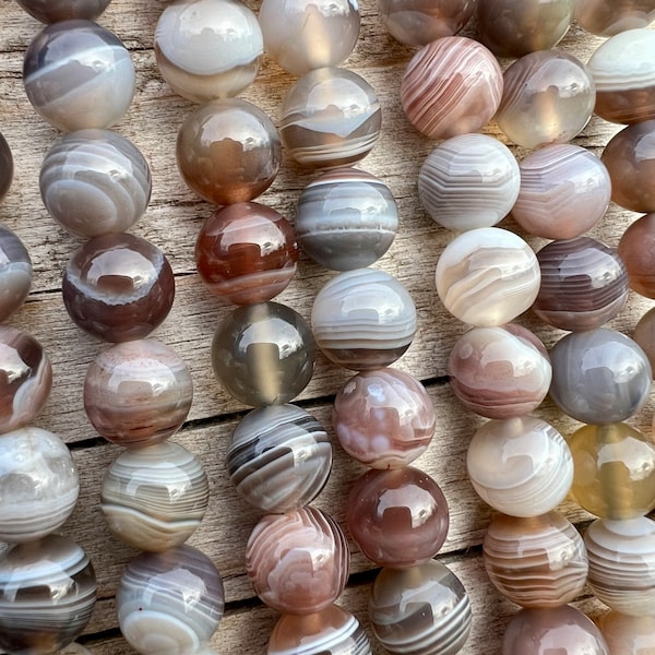 Pierres précieuses d'agate du Botswana de qualité AA 6 mm 8 mm, perles de 39 cm, agate naturelle à bandes, perles en vrac pour bijoux, bracelet, collier Mala Crafting