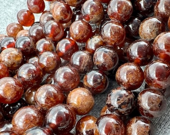 Grenat orange, Perles de 6 mm, 8 mm, 10 mm, 38 cm de rang, grenat spessartite naturel, perles en vrac pour bijoux, bracelet, collier, fabrication artisanale