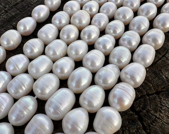 Perlas de agua dulce naturales de 9-11 mm, ovaladas, para la fabricación de joyas, brillantes perlas de patata blancas para hacer pulseras, collares y pendientes.