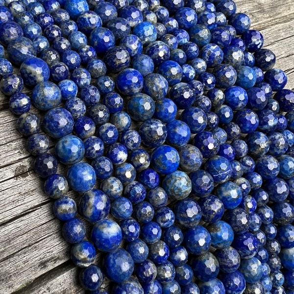 Lapislazuli Edelstein Perlen Strang. Natürliche facettiert 6mm 8mm Gebohrt Schmuckstein. lose perlen zur Schmuckerstellung, Schmuckperlen