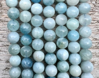 AA Quality Aquamarine Gemstone Beads Strand 4mm 6mm 8mm 10mm Semi Precious Natural Stone Loose Beads for Jewelry Crafting Bracelet Necklace