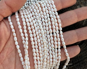 Perlas de agua dulce naturales ovaladas de 4 x 5 mm: perlas de patata para hacer pulseras, collares y pendientes.