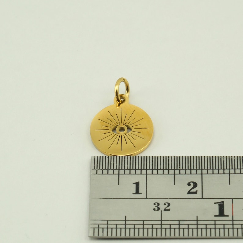 Evil Eye Charms Stainless Steel Gold Silver - 12mm Sunburst Coin Pendant for DIY Jewelry Making - Waterproof Celestial Boho Supplies Bulk image 11