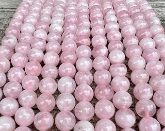 Perles de quartz rose de Madagascar 6 mm 8 mm, brins de 39 cm, perles naturelles de qualité AA pour bijoux, bracelet, collier Mala Crafting