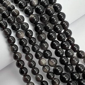 Silbernes Obsidian 6 8 mm Perlen 38 cm Strang natürliche lose Perlen