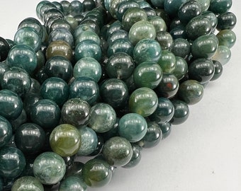 Moss Agate Beads 39cm Strand 4mm 6mm 8mm Semi Precious Natural Mocha Stone Loose Beads for Jewelry Crafting Bracelet Necklace Mala Macrame