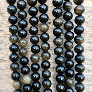 Gyllene Obsidian 6 mm 8 mm Pärlor 38 cm Strand Naturliga AA Kvalitet Lös Pärlor för Smycken Armband Halsband Mala Hantverk