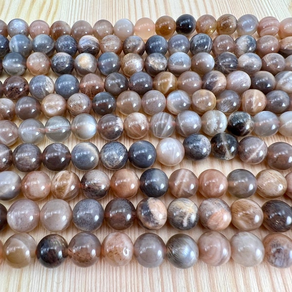 Silberpfirsich Mondstein 6mm 8mm Perlen 39cm Strang natürliche lose Perle für Schmuck Armbänder Halskette Mala Herstellung