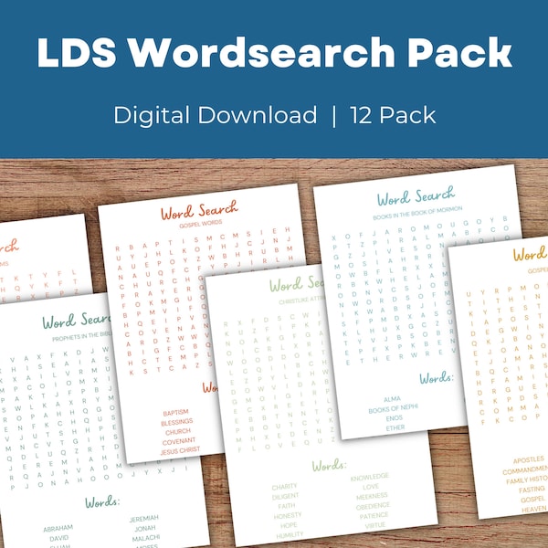 PRINTABLE LDS Wordsearch Pack for Kids (12 pages included)