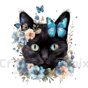Chat svg floral, Pdf, Svg, Png, Jpg, animaux mignons, utilisation commerciale, téléchargement png gobelet, fichier svg chat noir, créez votre design avec ce chat