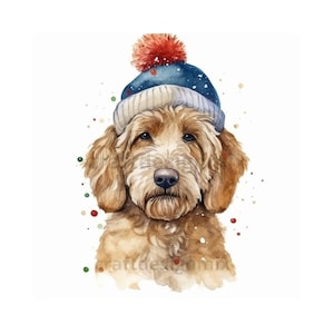 Goldendoodle Christmas Hat, Pdf, Svg, Png, Jpg, commercial use, digital download, card making, create your design with this dog