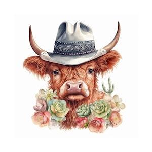 Flor svg de vaca Western Highland, Pdf, Svg, Png, Jpg, uso comercial, download digital, plantas suculentas, crie seu design com esta vaca