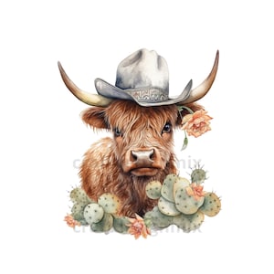 Cute Highland cow flower, Png, Farm animal, Roses, Cactus, Commercial use, digital download, Cowboy Hat , create your design with this Cow