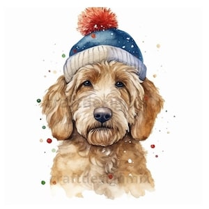 Goldendoodle Christmas Hat, Pdf, Svg, Png, Jpg, commercial use, digital download, card making, create your design with this dog