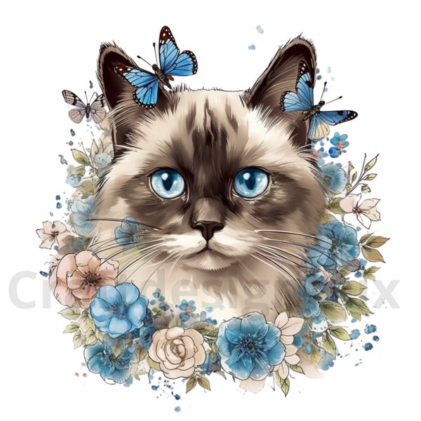 Ragdoll Cat svg floral, Pdf, Svg, Png, Jpg, Animals, commercial use, tumbler png download, Ragdoll Cat svg, create your design with this Cat