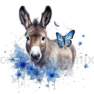 Cute Donkey svg with flowers and blue butterflies, Pdf, Svg, Png, Jpg, commercial use, tumbler png download, donkey svg file, create designs