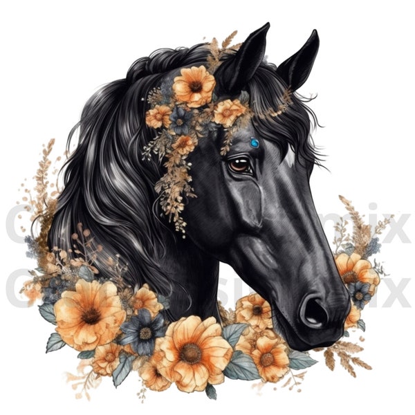 Black Horse Floral svg flower, Pdf, Svg, Png, Jpg, commercial use, tumbler png download, Horse svg file, create your design with this Horse