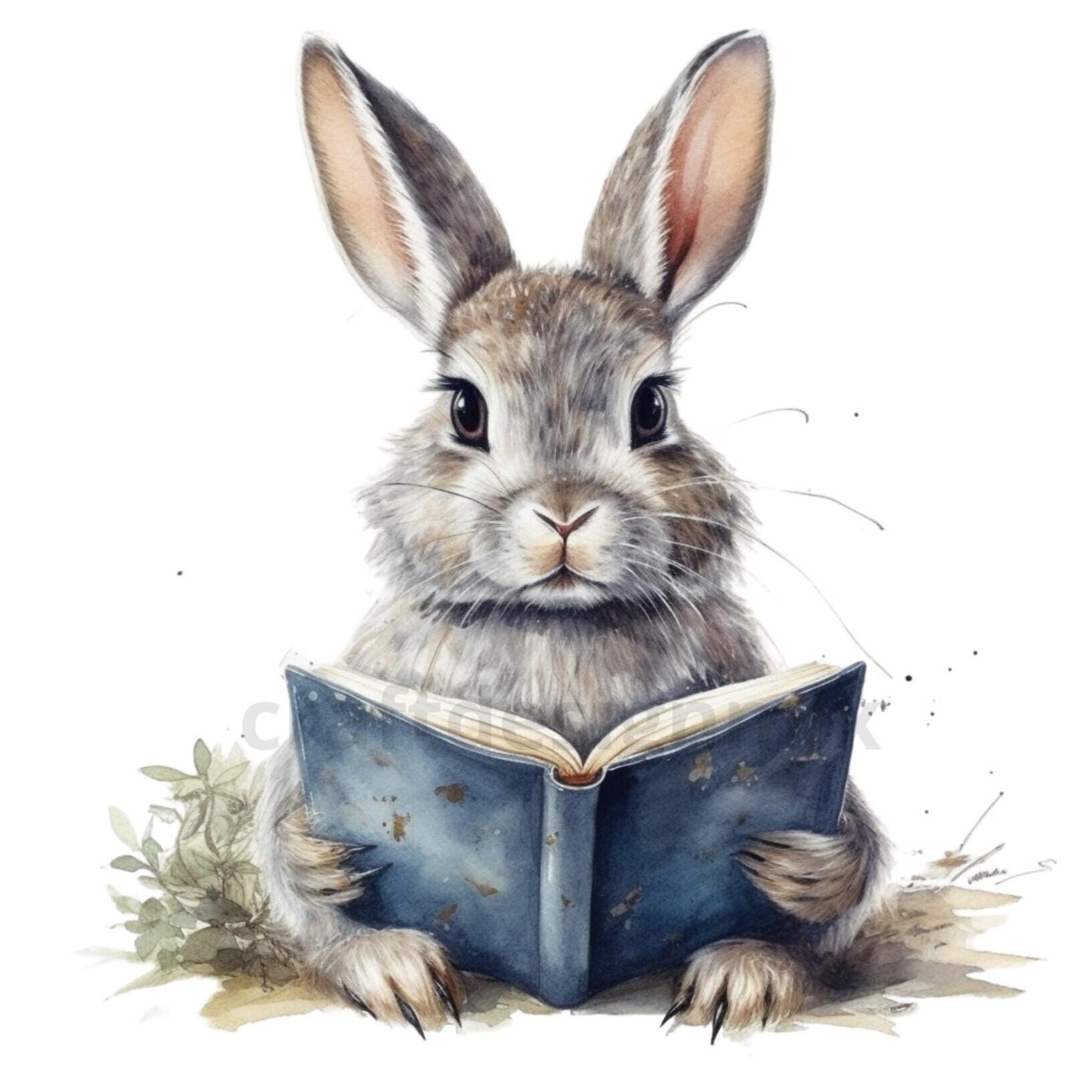Rabbit Reads Book, Pdf, Svg, Png, Jpg, Commercial Use, Digital Download ...