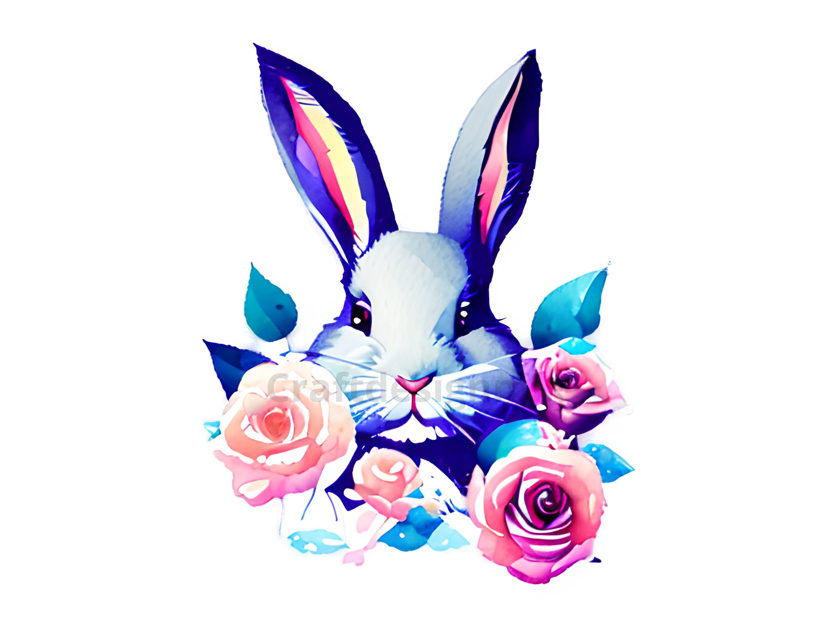 Rabbit With Roses Pdf, Svg, Png, Jpg, Commercial Use, Digital Download ...