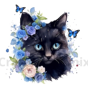 Cute Cat svg floral, Pdf, Svg, Png, Jpg, Animals, commercial use, tumbler png download, Black Cat svg file, create your design with this Cat