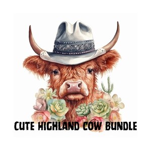 Pacote de vaca Western Highland, 6 PNGs de alta qualidade, uso comercial de fundo transparente, download digital, ilustração, clipart, para impressão