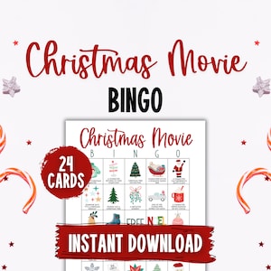 Christmas Movie Bingo with Pictures Christmas Movie Games Christmas Movie Printable Games Cheesy Christmas Movie Bingo PartyGamesandThings