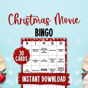 Christmas Movie Bingo Christmas Movie Games Christmas Movie Printable Games 30 Cards Cheesy Christmas Movie Bingo