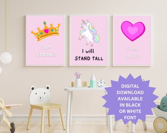 SET OF 4, 8 X 10 Printable Wall Art, For Girl Nursery/Bedroom/Playroom, Positive Affirmation Posters for Kids, Instant Digital Download PDF