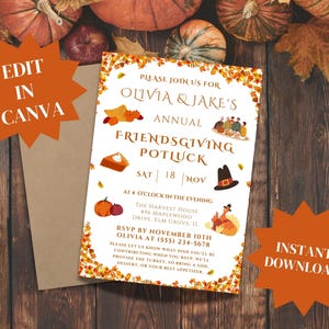Friendsgiving Potluck Invitation Template, Friendsgiving Dinner, Thanksgiving Dinner, Editable Thanksgiving Invitation, Instant download