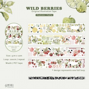Wildberry Lab Wild Berries PET Tape | Clear PET Tape | Collage, Art Journaling, Stickers
