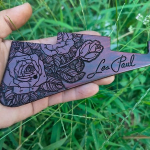 Guitar pickguard for Gibson, made from wood, laser engraved.Design letters or names as desired.