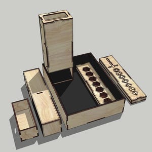 Zusammenklappbare 3in1 Würfelbox mit eingebautem Würfelturm, Schubladen & Tablett | 3 MM