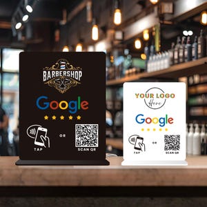 Barbershop Google Bewertung Stand | Benutzerdefiniertes Logo NFC & QR-Code-Zeichen