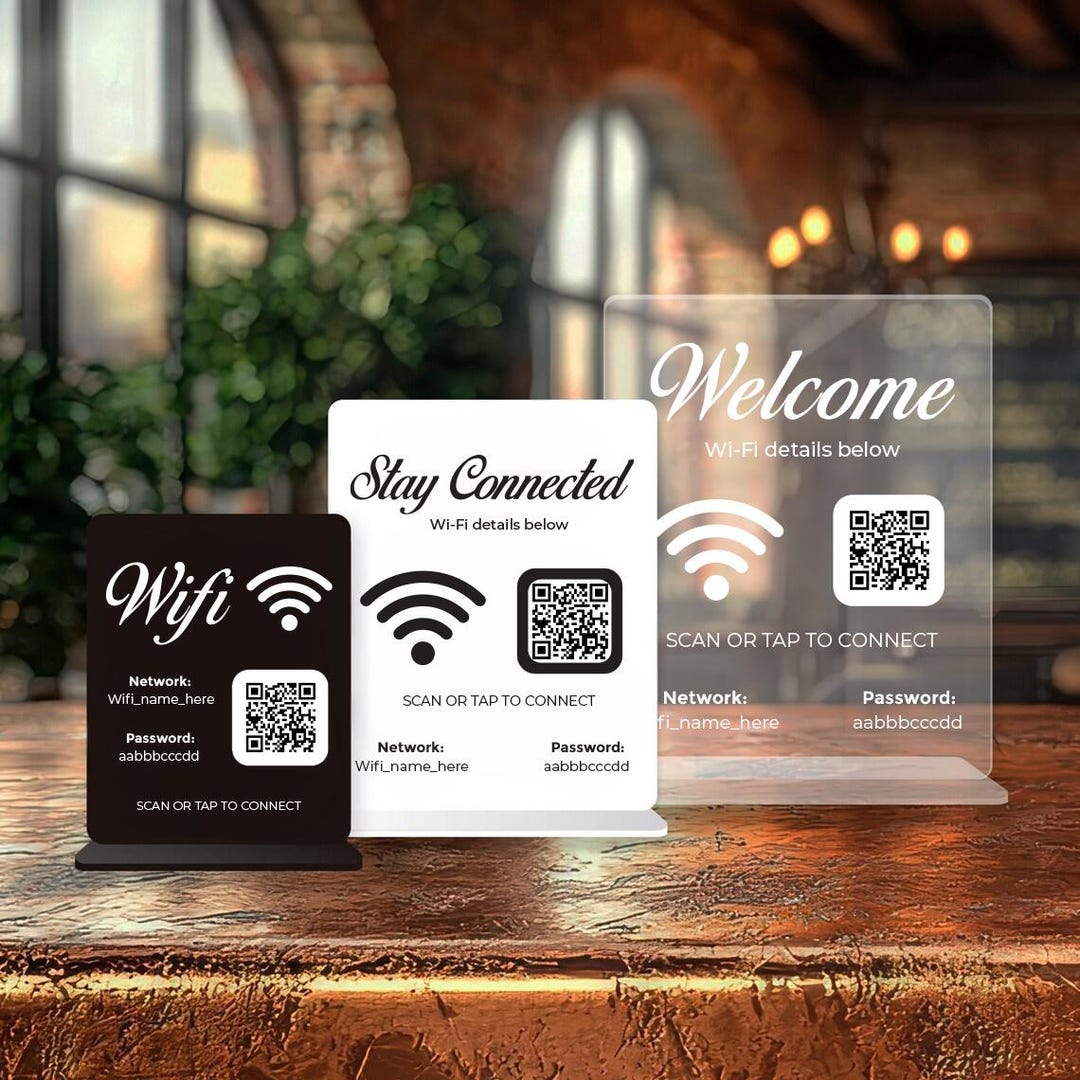 Personalized Acrylic Wifi Stand With QR Code & NFC – Guest Countertop ...