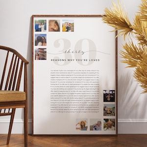30th Birthday Photo Collage Poster, Personalized Reasons Why Loved Gift