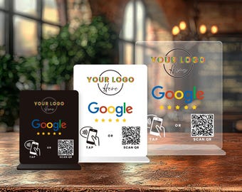 Support NFC et QR Google Review avec logo personnalisé - Appuyez sur ou scannez QR pour Google | Supports d'évaluation Google en un clic | Avis Google instantané