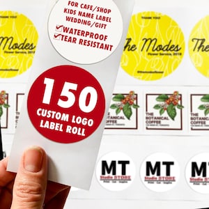 150 Etiketten auf Rolle Premium Wetterfeste Etiketten - Ihr Design-Logo - Benutzerdefinierte Aufkleber - SCHNELLER VERSAND - Gratis Proof - Gestanzte Aufkleber