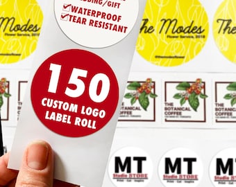 150 Custom Logo Labels on Roll: Weatherproof Die-Cut Stickers