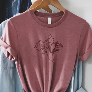 Iris Flower T-Shirt | Flower Tee, Pink Flower, Hand-drawn, Boho, Botanical, Flower Lover Tee, Nature