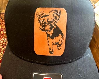 Custom Dog Portrait Leather Patch Hat - Richardson 112 Trucker