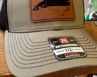 Trucker Richardson NC State Hat, Leather Trucker style Hat, State of North Carolina