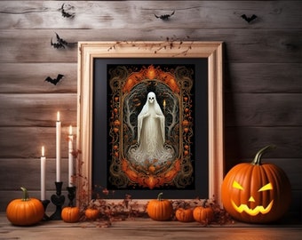 Haunted Halloween Decor. Scary Ghost. Acrylic Poster. Instant Download.