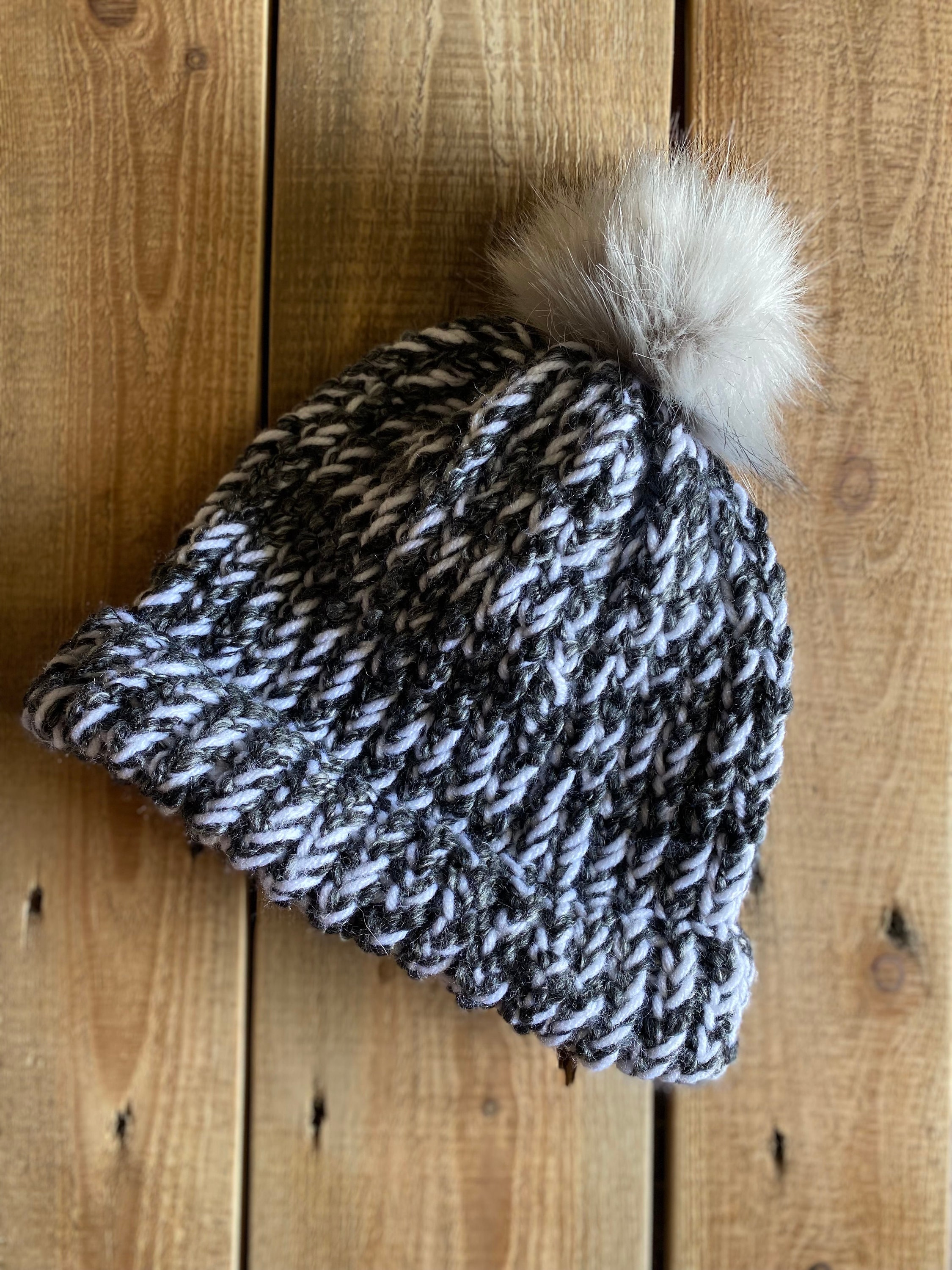 Black and White Beanie W/pom Pom - Etsy display picture 2
