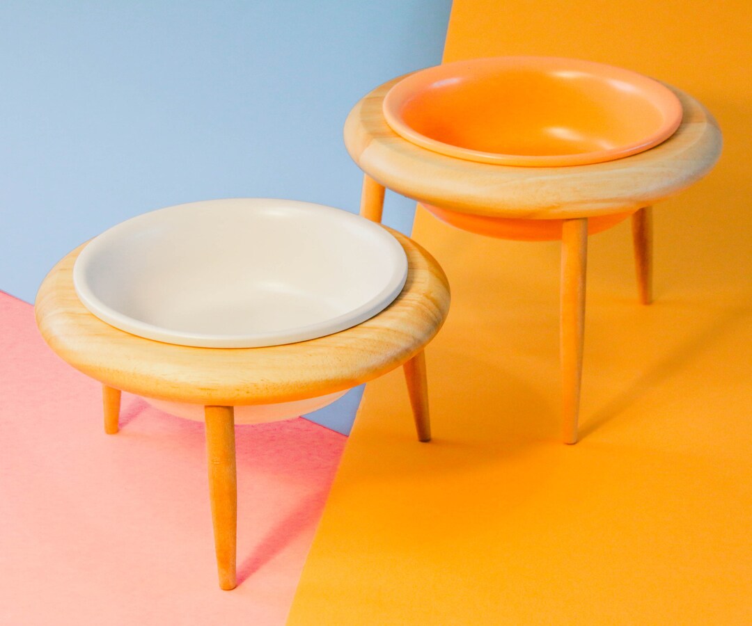 Raised Cat Bowl Cat Food Stand Ceramic Cat Bowl Wood Cat Etsy