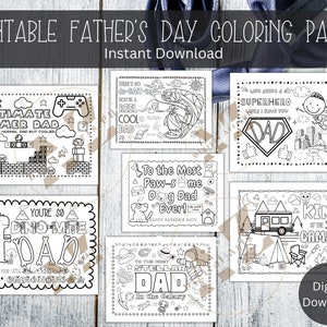 12 páginas para colorear imprimibles para el Día del Padre, gran regalo de niños para el Día del Padre, hoja de trabajo imprimible para niños, actividad para niños/PDF, carta de EE. UU., A4