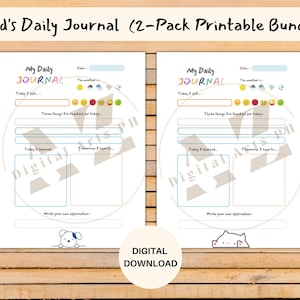 Diario diario para niños imprimible, Diario de gratitud para niños, Diario de gratitud diario, Diario de felicidad diario / Impresión PDF, Carta, A4, A5